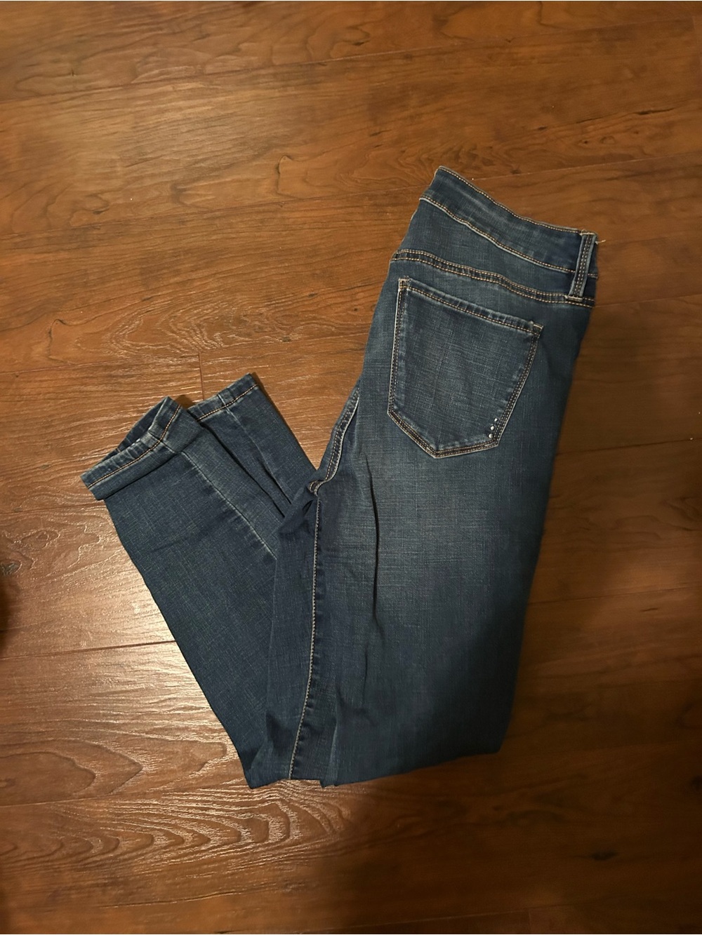 RACHEL Rachel Roy Dark Indigo Denim Jeans with Gold Stitching